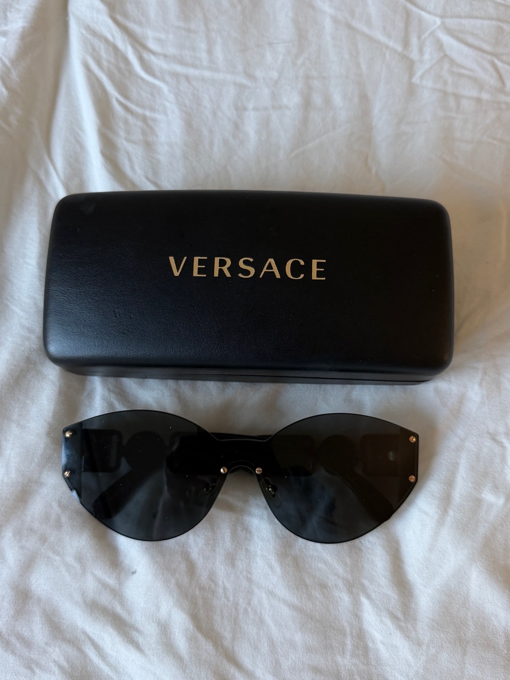 Versace Black Rimless Oversized Shield Sunglasses